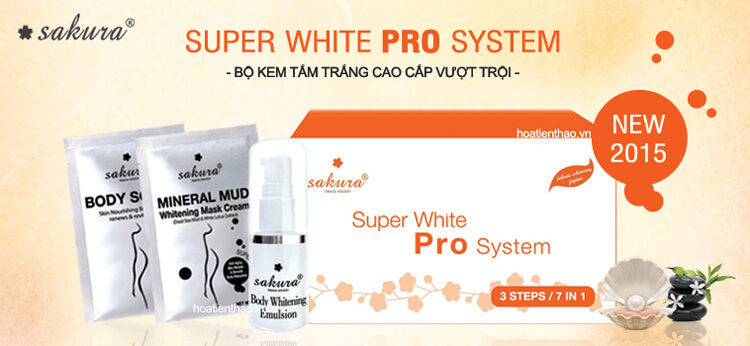 Bộ kem tắm trắng Sakura Super White Pro System giúp da trắng sáng ngọc ngà