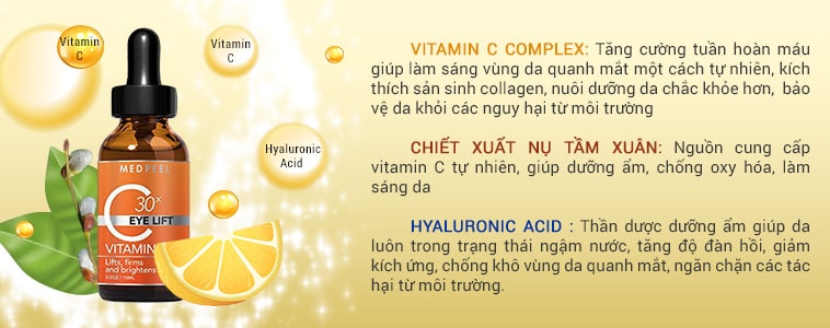 Bộ serum trẻ hóa da, giảm quầng thâm, xóa nhăn da vùng mắt Medpeel Vitamin C 30x