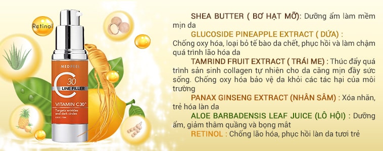 Bộ serum trẻ hóa da, giảm quầng thâm, xóa nhăn da vùng mắt Medpeel Vitamin C 30x