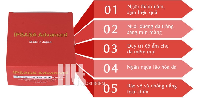 Kem dưỡng trắng da toàn thân ipsasa advanced spf 45 pa+++
