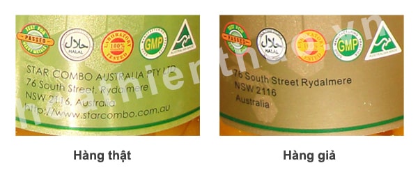 Phân biệt hàng thật/ giả sữa ong chúa Costar 1450mg thông qua logo và thông tin nhà sản xuất